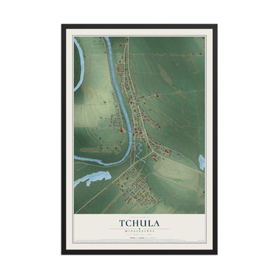 Map of Tchula, Mississippi, 12 x 18 inch print in a black wood frame
