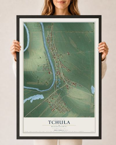 Map of Tchula, Mississippi, 24 x 36 inch print in a black wood frame
