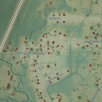 Second close-up of the map of Terry, Mississippi print showing more streets and buildings