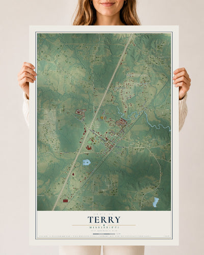 Map of Terry, Mississippi, 24 x 36 inch unframed archival matte print