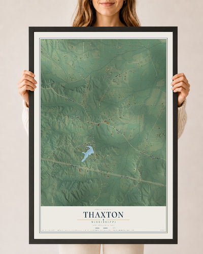 Map of Thaxton, Mississippi, 24 x 36 inch print in a black wood frame
