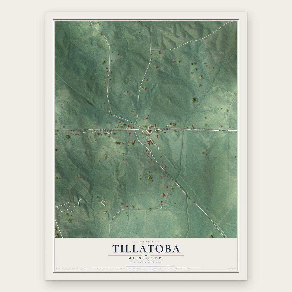 Tillatoba, Mississippi map print, the full design
