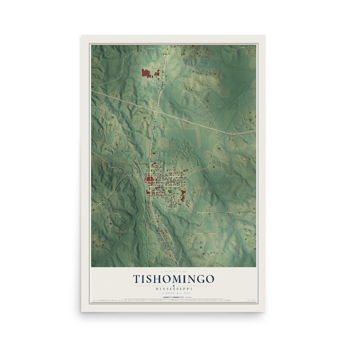 Map of Tishomingo, Mississippi, 12 x 18 inch unframed archival matte print