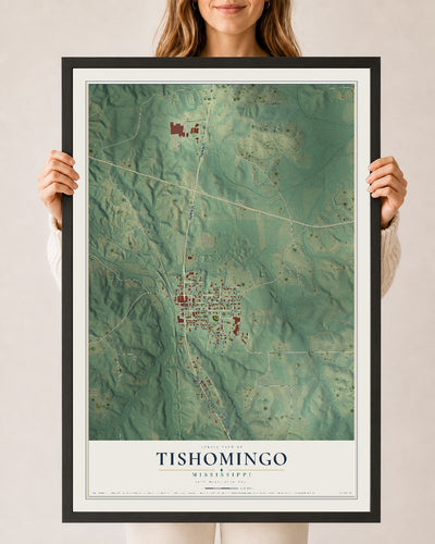 Map of Tishomingo, Mississippi, 24 x 36 inch print in a black wood frame
