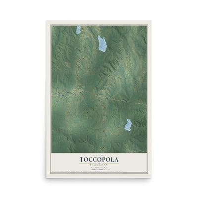 Map of Toccopola, Mississippi, 12 x 18 inch unframed archival matte print