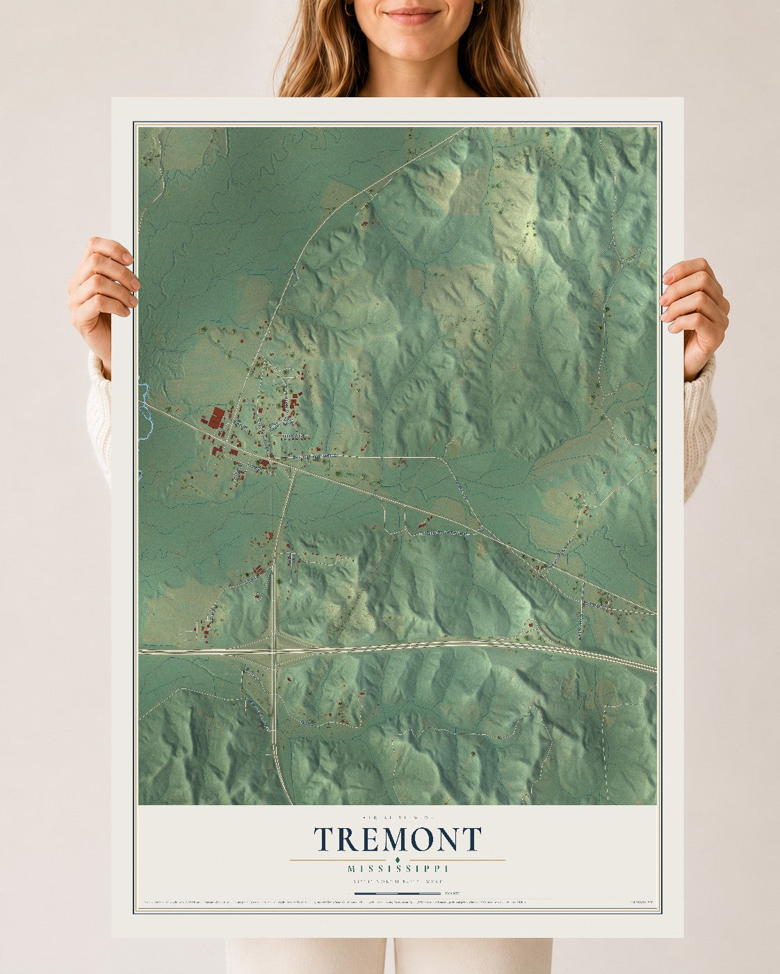 Map of Tremont, Mississippi, 24 x 36 inch unframed archival matte print