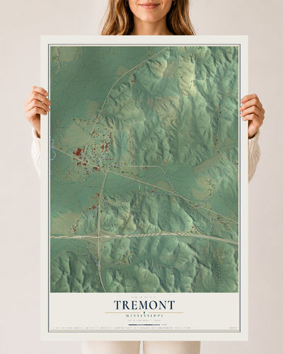Map of Tremont, Mississippi, 24 x 36 inch unframed archival matte print