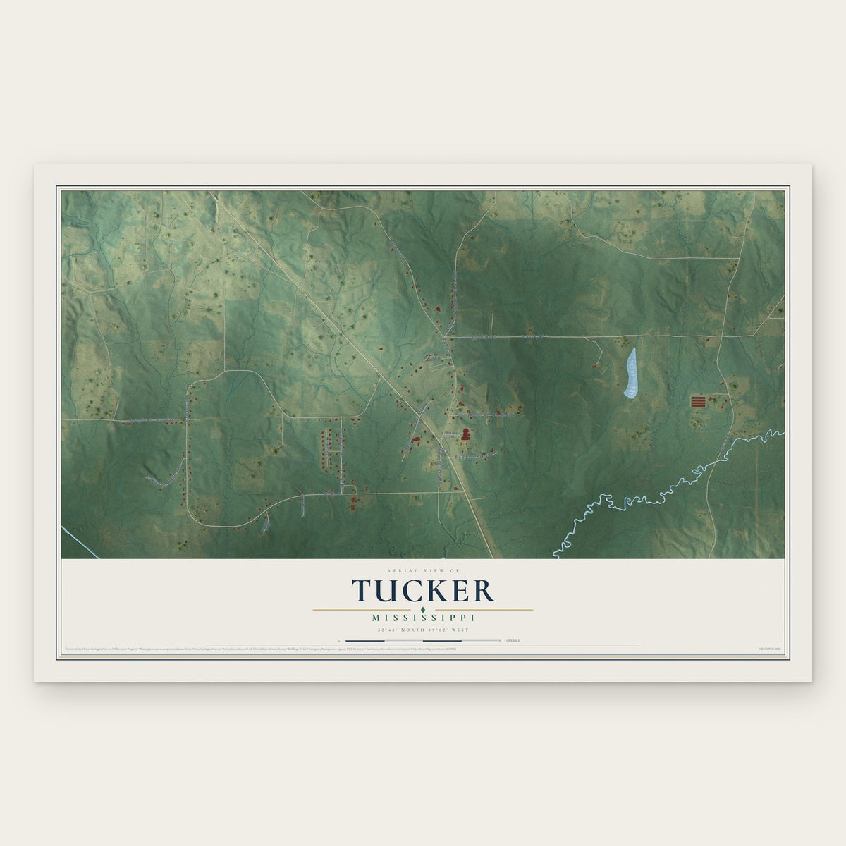 Tucker, Mississippi map print, the full design