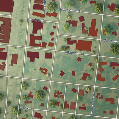 Close-up of the map of Tunica, Mississippi print showing street and building detail