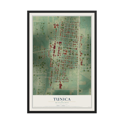 Map of Tunica, Mississippi, 12 x 18 inch print in a black wood frame