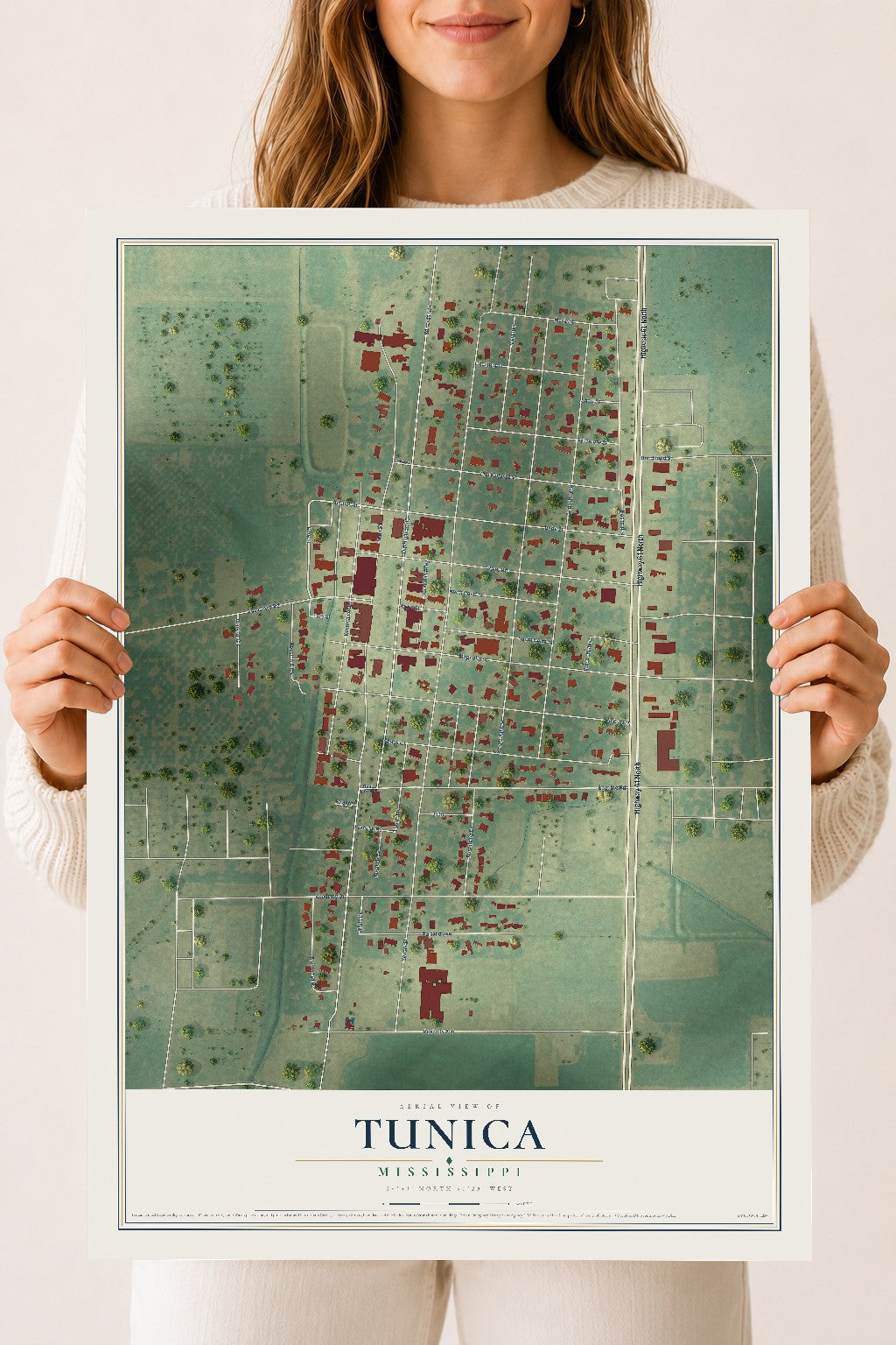 Map of Tunica, Mississippi, 18 x 24 inch unframed archival matte print