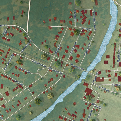 Close-up of the map of Tutwiler, Mississippi print showing street and building detail