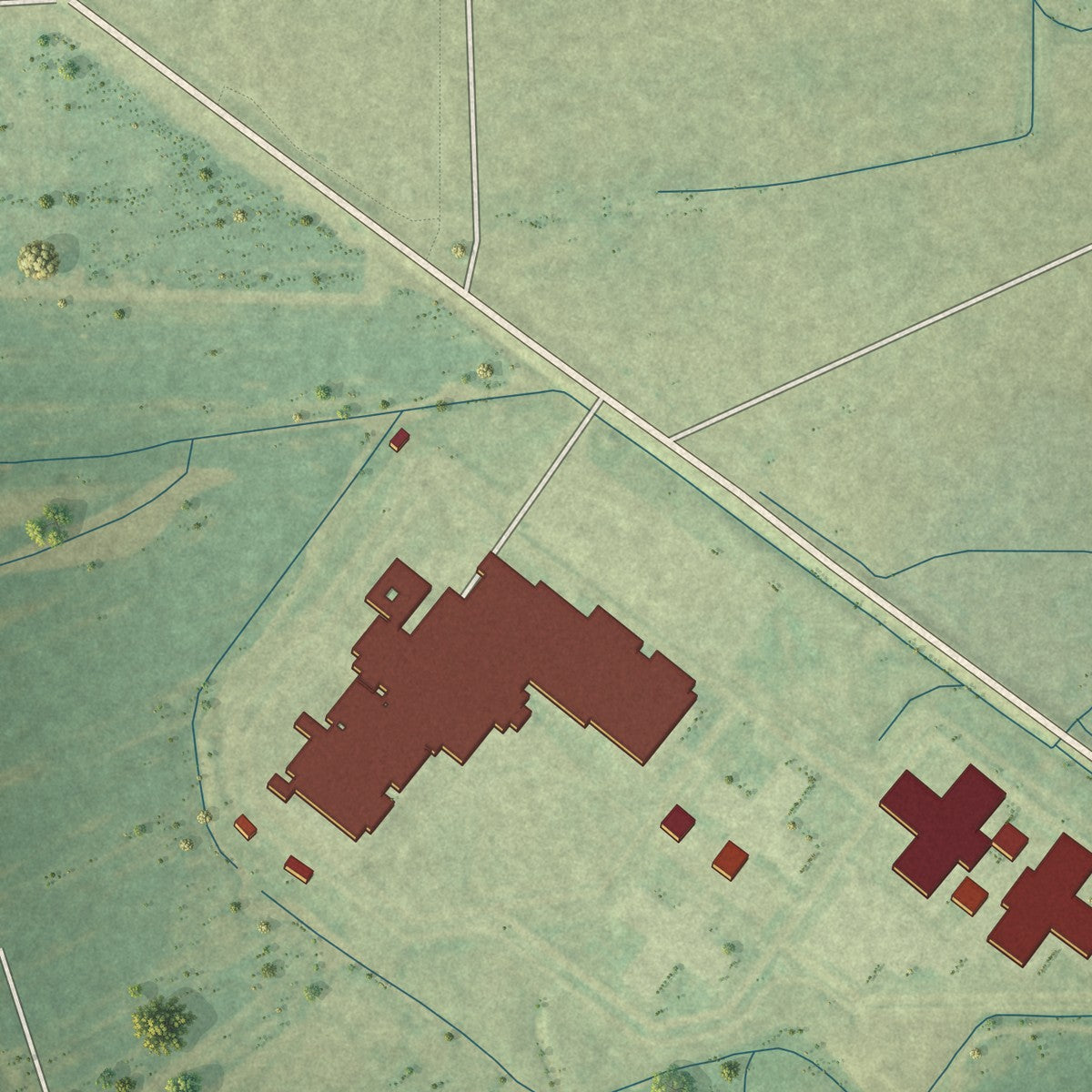Second close-up of the map of Tutwiler, Mississippi print showing more streets and buildings