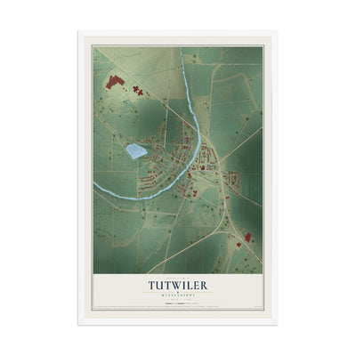Map of Tutwiler, Mississippi, 12 x 18 inch print in a white wood frame