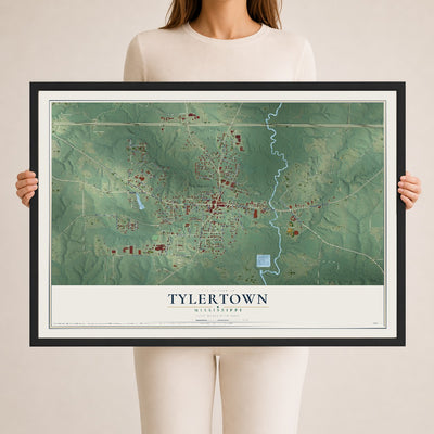 Map of Tylertown, Mississippi, 24 x 36 inch print in a black wood frame