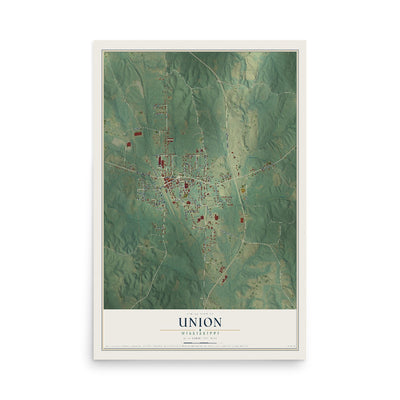 Map of Union, Mississippi, 12 x 18 inch unframed archival matte print