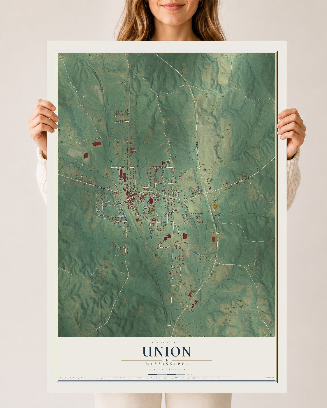 Map of Union, Mississippi, 24 x 36 inch unframed archival matte print