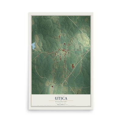 Map of Utica, Mississippi, 12 x 18 inch unframed archival matte print