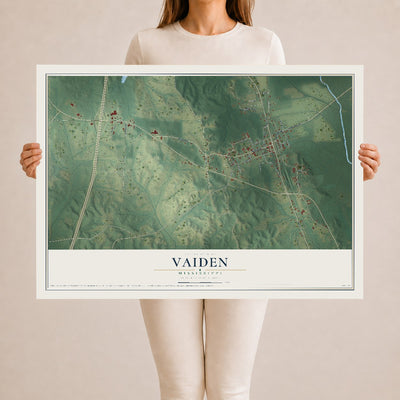 Map of Vaiden, Mississippi, 24 x 36 inch unframed archival matte print
