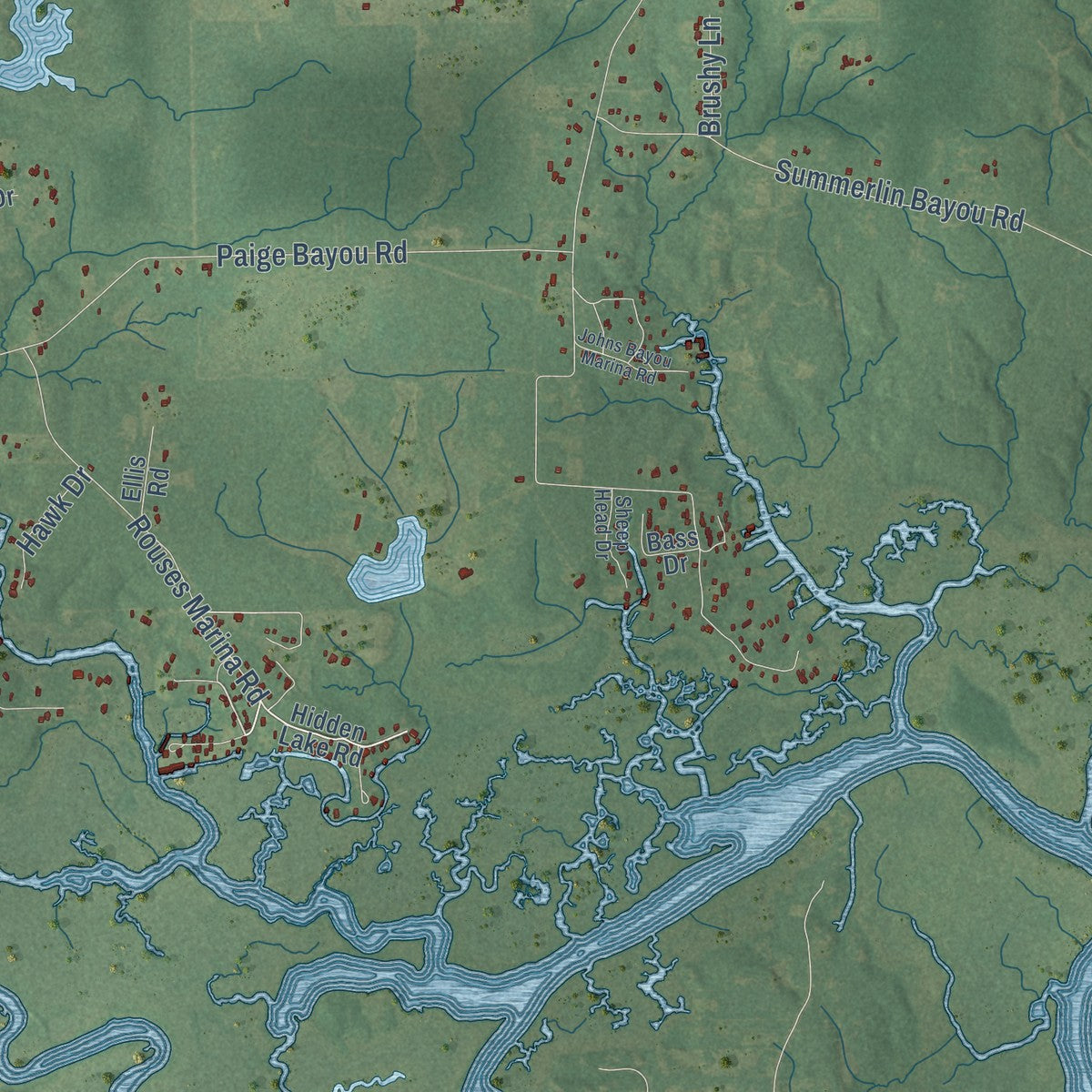 Second close-up of the map of Vancleave, Mississippi print showing more streets and buildings