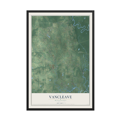 Map of Vancleave, Mississippi, 12 x 18 inch print in a black wood frame