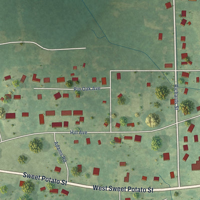 Second close-up of the map of Vardaman, Mississippi print showing more streets and buildings