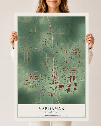 Map of Vardaman, Mississippi, 24 x 36 inch unframed archival matte print