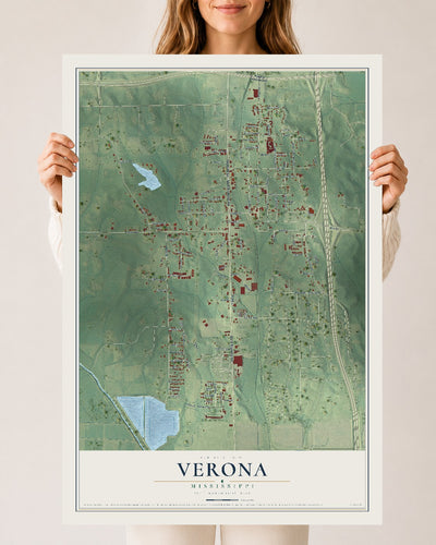 Map of Verona, Mississippi, 24 x 36 inch unframed archival matte print