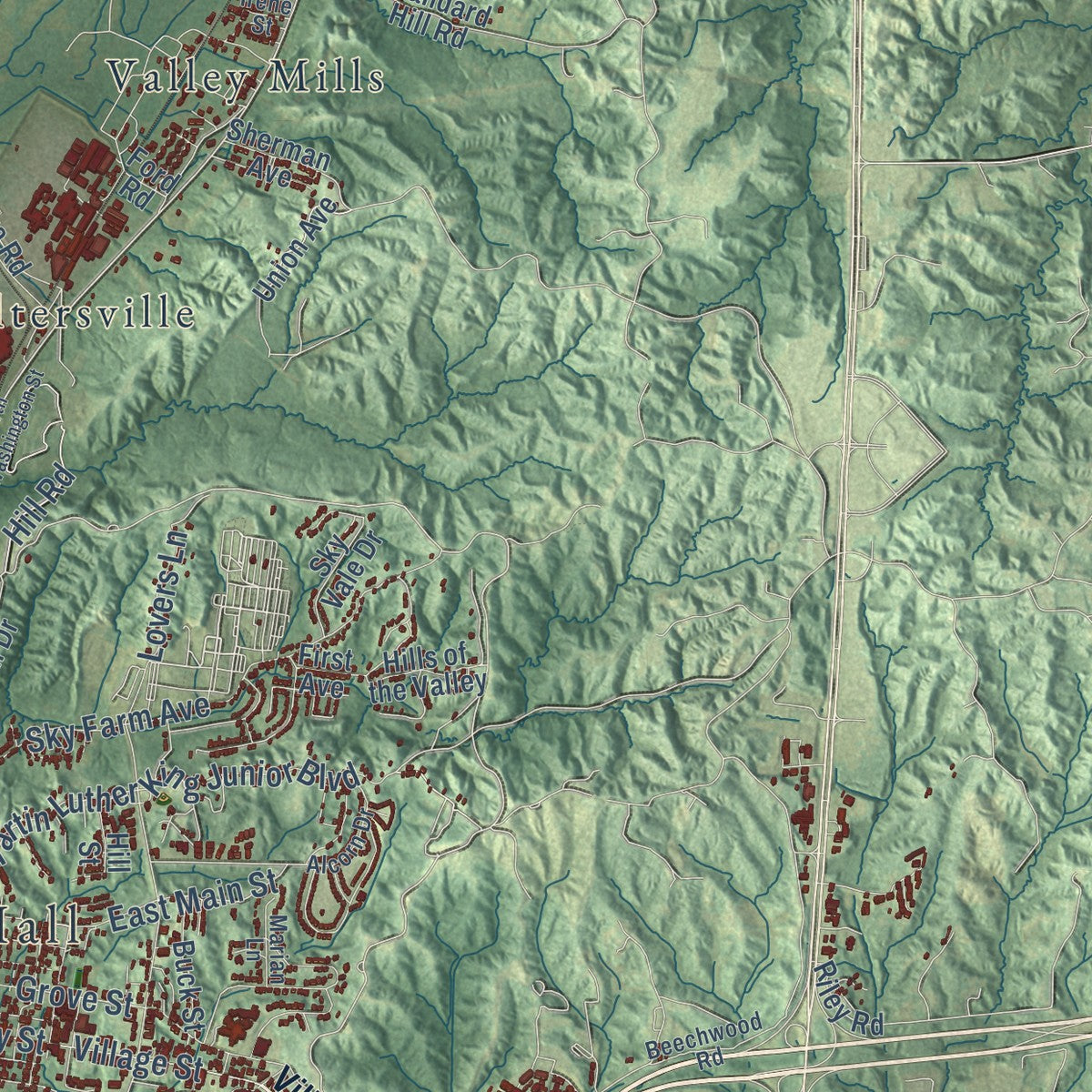 Second close-up of the map of Vicksburg, Mississippi print showing more streets and buildings