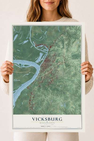 Map of Vicksburg, Mississippi, 18 x 24 inch unframed archival matte print