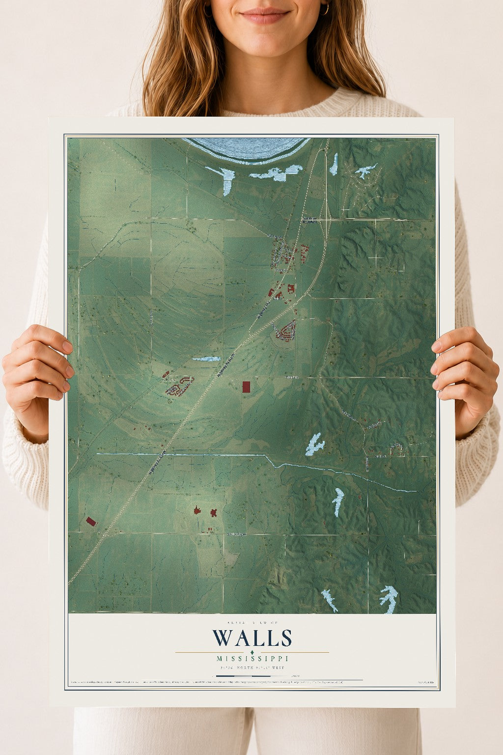Map of Walls, Mississippi, 18 x 24 inch unframed archival matte print
