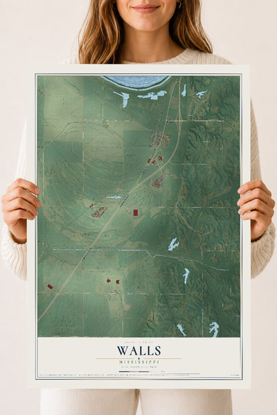 Map of Walls, Mississippi, 18 x 24 inch unframed archival matte print