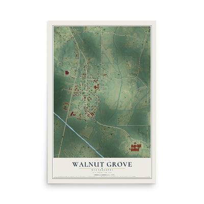 Map of Walnut Grove, Mississippi, 12 x 18 inch unframed archival matte print