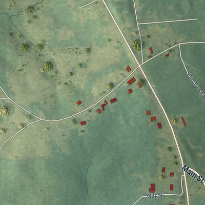 Second close-up of the map of Walnut Grove, Mississippi print showing more streets and buildings