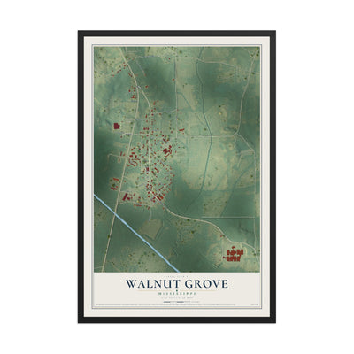 Map of Walnut Grove, Mississippi, 12 x 18 inch print in a black wood frame