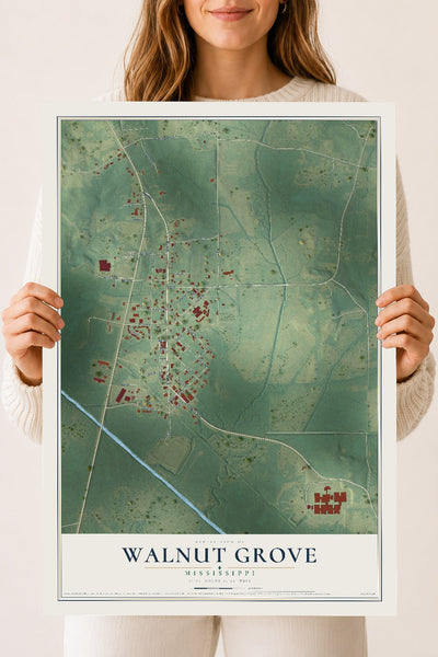 Map of Walnut Grove, Mississippi, 18 x 24 inch unframed archival matte print