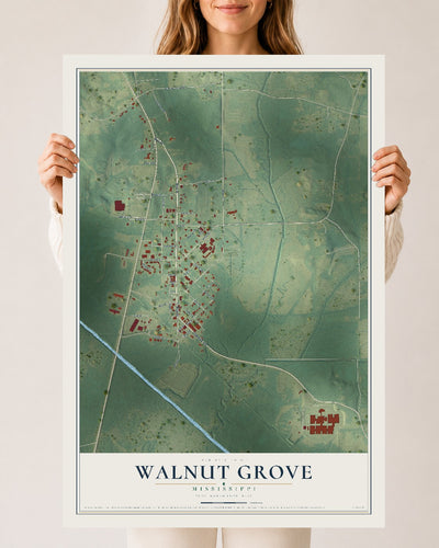 Map of Walnut Grove, Mississippi, 24 x 36 inch unframed archival matte print