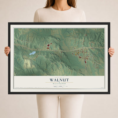 Map of Walnut, Mississippi, 24 x 36 inch print in a black wood frame