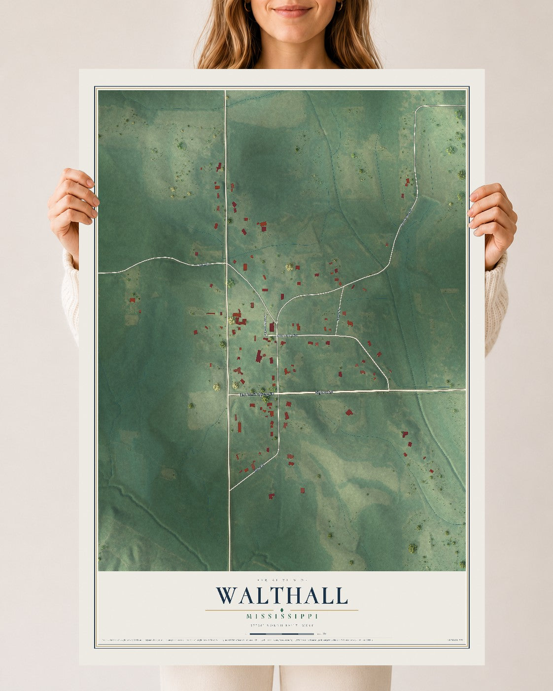 Map of Walthall, Mississippi, 24 x 36 inch unframed archival matte print