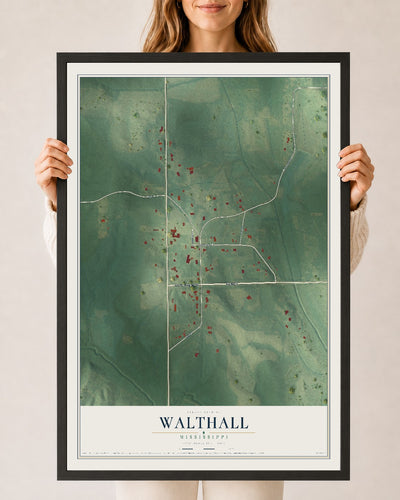 Map of Walthall, Mississippi, 24 x 36 inch print in a black wood frame
