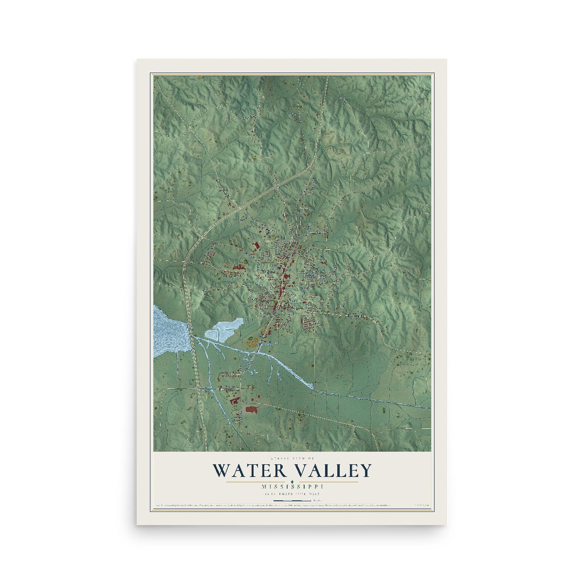 Map of Water Valley, Mississippi, 12 x 18 inch unframed archival matte print