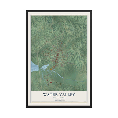 Map of Water Valley, Mississippi, 12 x 18 inch print in a black wood frame