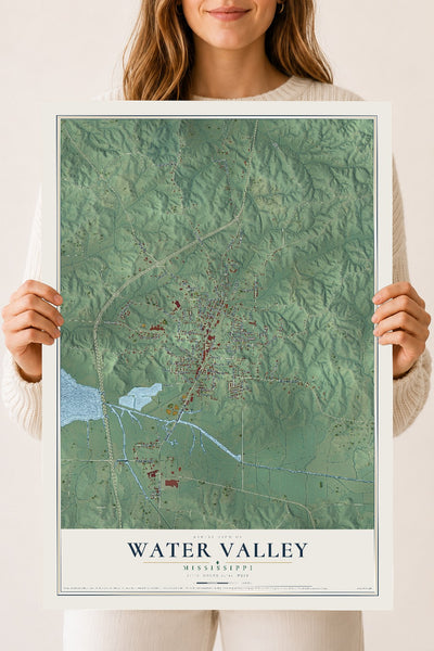 Map of Water Valley, Mississippi, 18 x 24 inch unframed archival matte print