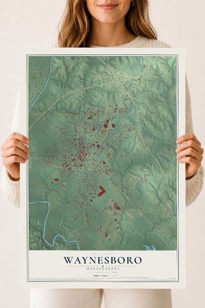 Map of Waynesboro, Mississippi, 18 x 24 inch unframed archival matte print