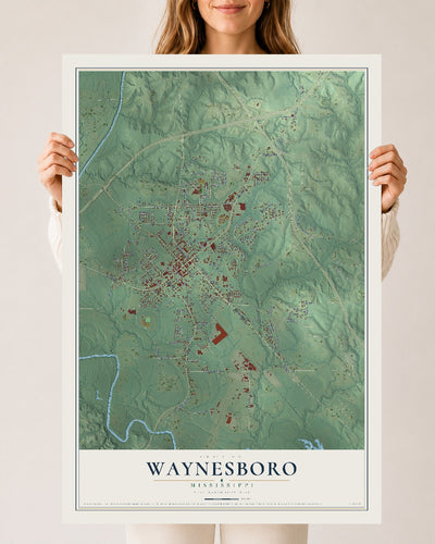 Map of Waynesboro, Mississippi, 24 x 36 inch unframed archival matte print