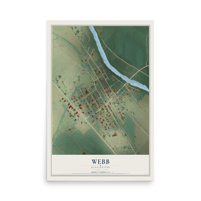 Map of Webb, Mississippi, 12 x 18 inch unframed archival matte print