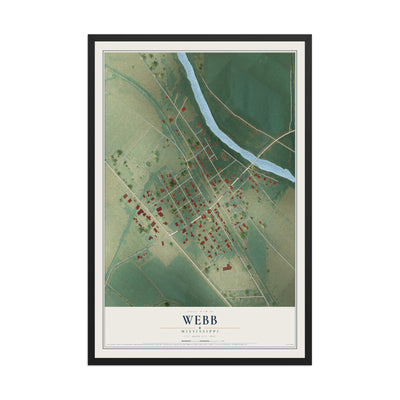 Map of Webb, Mississippi, 12 x 18 inch print in a black wood frame