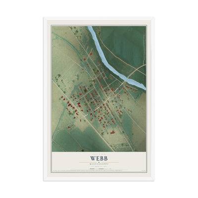 Map of Webb, Mississippi, 12 x 18 inch print in a white wood frame