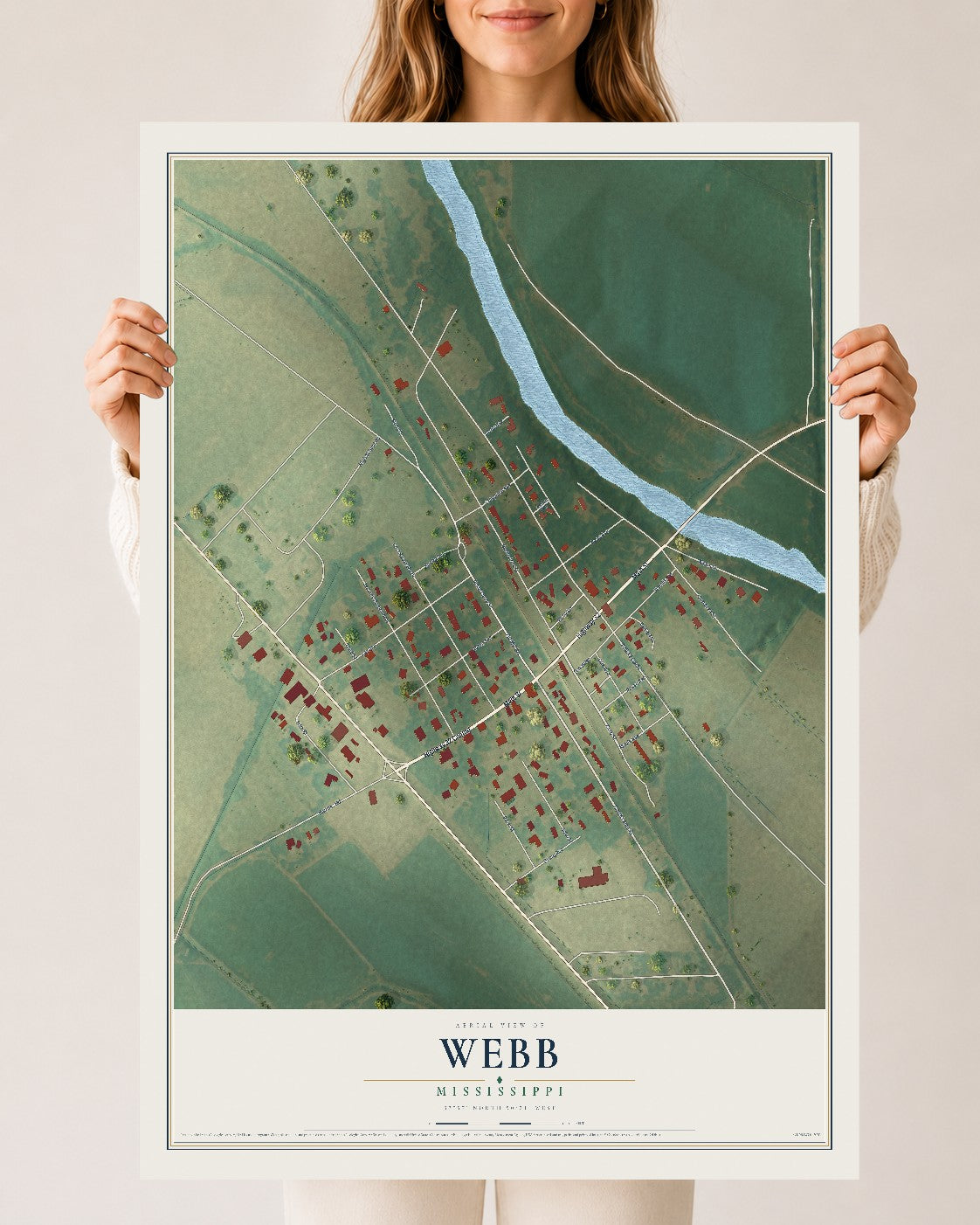Map of Webb, Mississippi, 24 x 36 inch unframed archival matte print