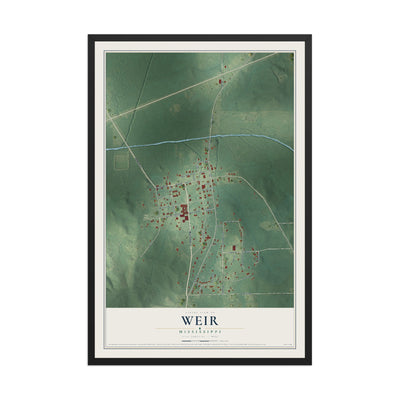 Map of Weir, Mississippi, 12 x 18 inch print in a black wood frame